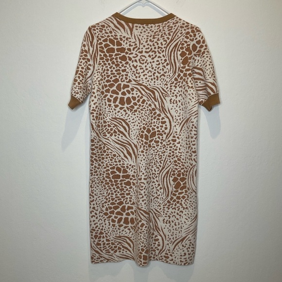 Ann Taylor Mixed Animal Print Knit Shift Dress Ribbed Trim Size M/P - Picture 7 of 12